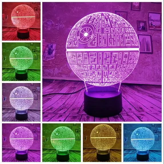 Death Star 1 Прямая детские подарки 3D ночной Светильник Звездные войны, Звезда смерти лампа атмосфера сенсорный USB настольная лампа 7 цветов градиент светодиодный - Испускаемый цвет: Death Star 1
