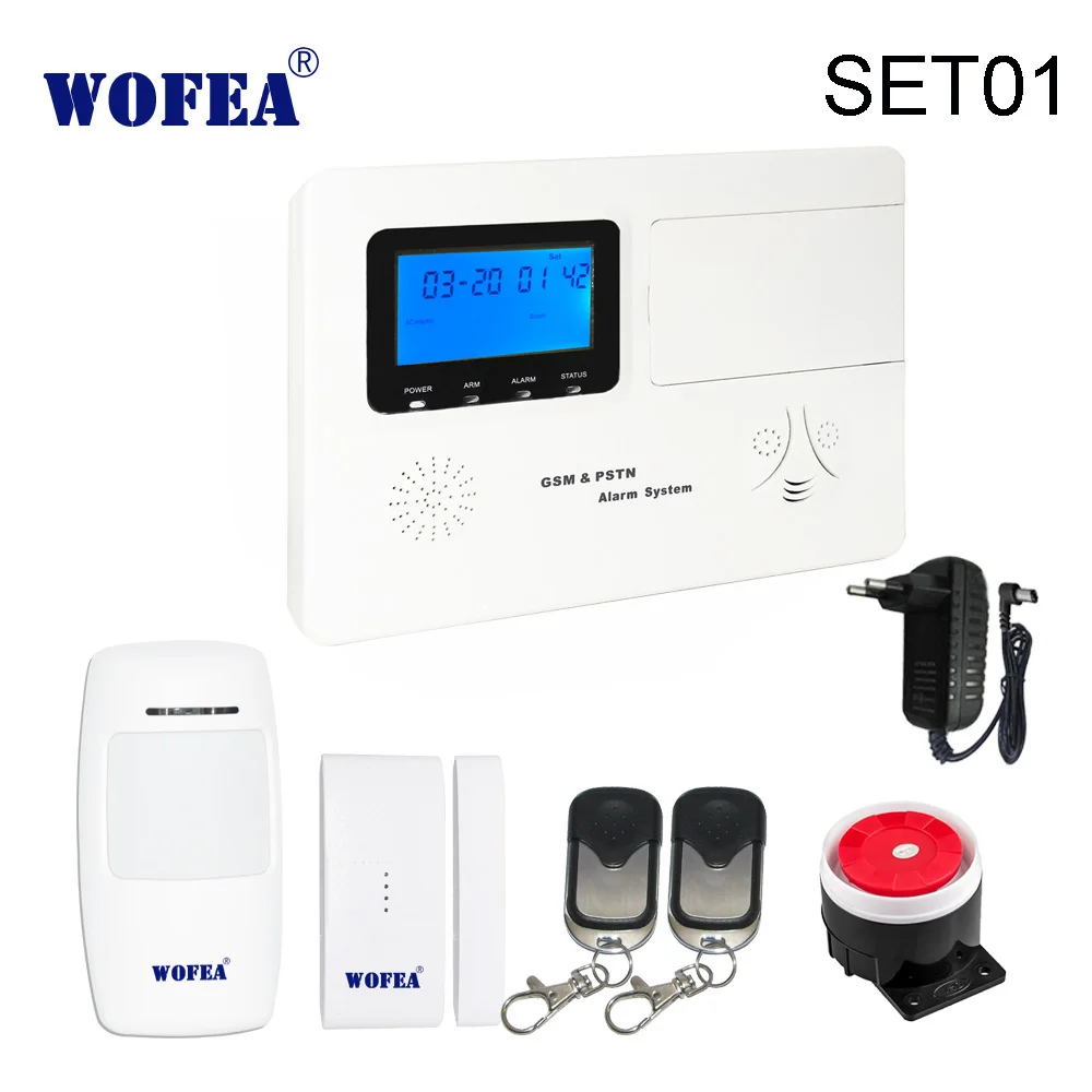 Wofea домашней безопасности PSTN+ GSM сигнализация с 99 беспроводной зоны, 4 проводной зоны ISO и android APP ЖК-дисплей голосовые подсказки - Цвет: Set01