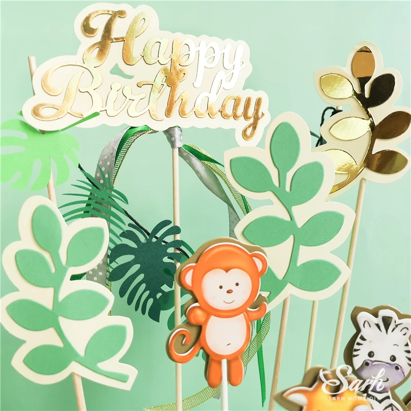 Слон, обезьяна, животные, топперы для торта, с днем рождения, золотые буквы, украшение для детского дня рождения, вечерние принадлежности для выпечки, прекрасные подарки