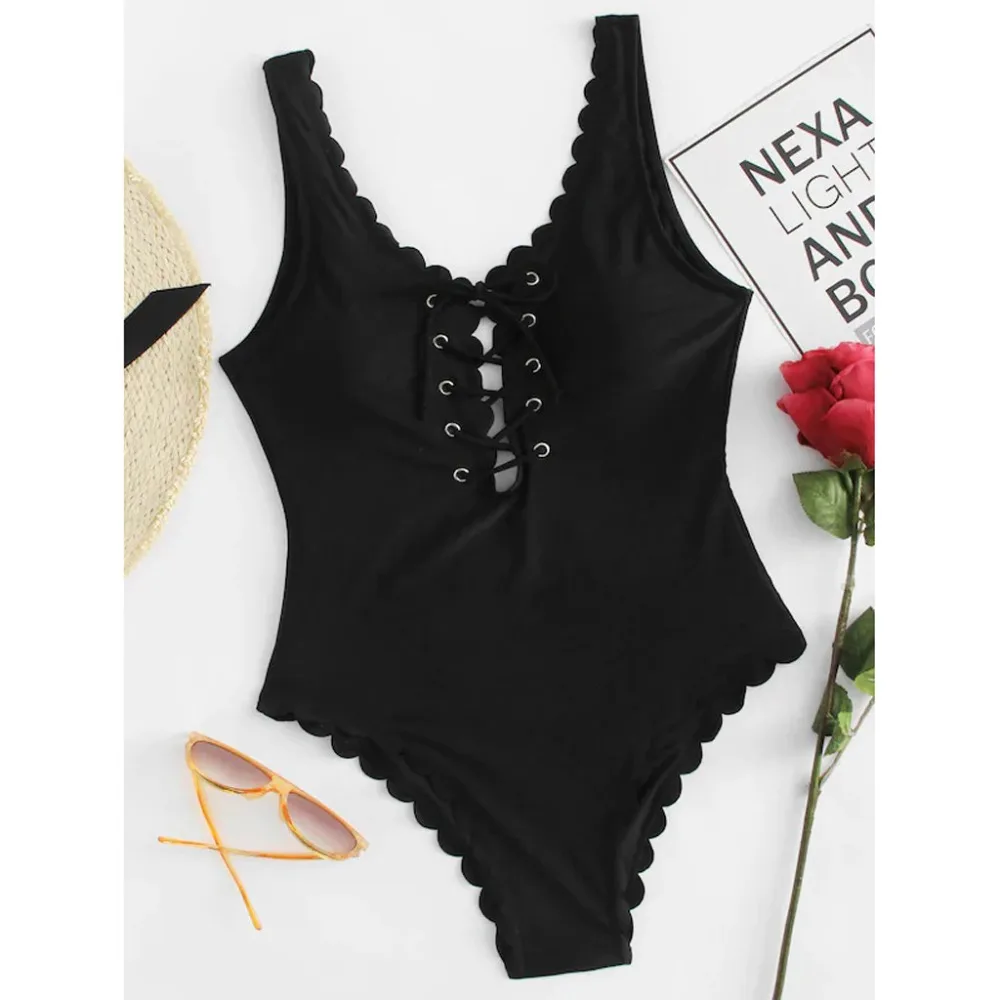 

One Piece Swimsuit Wavy edge cross with solid color bandage one-piece swimsuit womens swimwear beach costume mare donna 15#