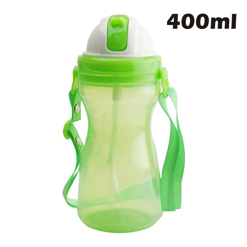 400 мл мультфильм ребенок Питьевая чашка с соломенной веревка для гор портативный BPA бесплатно PP детские бутылочки для кормления Сиппи обучение Infantil - Цвет: 400ml Green Strap