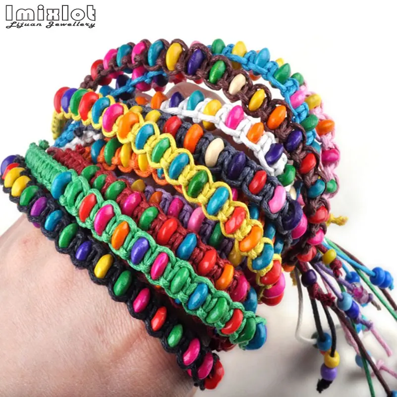 10pcs/lot Colorful Wood Beads Weave Rope String Children Girl Friendship Bracelets - Image 2
