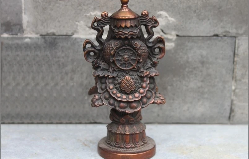 

Tibet Red Bronze Copper Buddhism adder Auspicious Eight treasures Mark statue