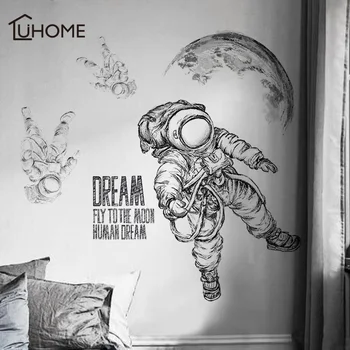

Large Vintage Black and White Wall Sticker Space Astronaut Decal Living Room Bedroom Decoration Kids Room Wall Stickers Adhesive
