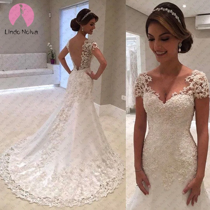 

Vestido De Noiva Sereia Stunning Beautiful Cap Sleeve Lace Appliques Sexy Wedding Dress Bridal Gown Custom Made Casamento