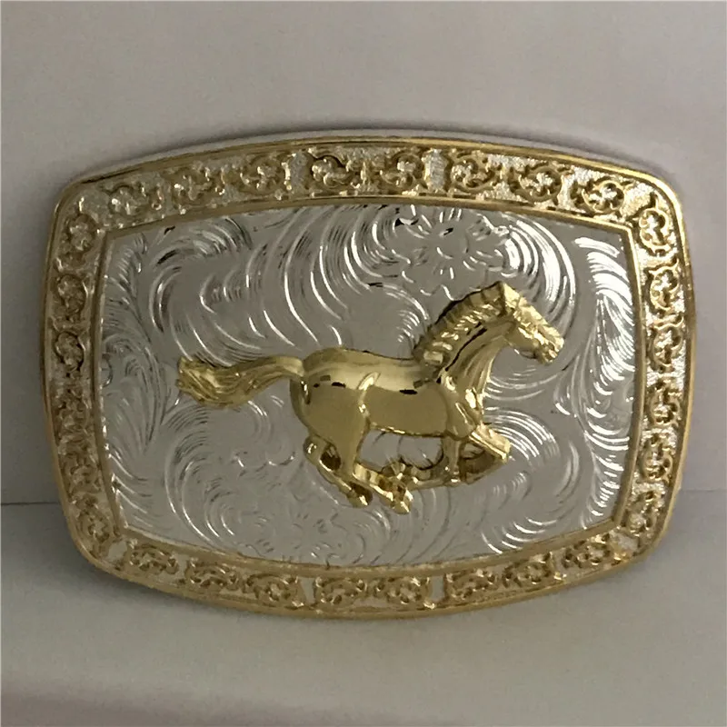 

Retail 2018 New Style Western Golden Horse Men Belt Buckle With 11*8.5cm Metal Cowboy Belt Head Jewelry Fit 4cm Wideth Belt