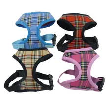 Top Selling Soft Mesh Harness Collars Dog Puppy Cat Plaid Tartan Checkered Dogs Pets Adjustable Harnesses