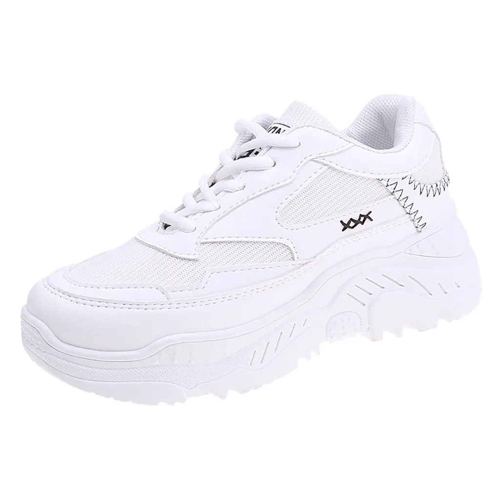 Shoes Woman White Casual Sport Outdoor Walking Shoes Med Lace Up Girls Shoes White Chunky Sneakers Women Basket Femme Кеды - Цвет: Черный