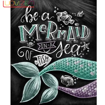 

5D DIY Diamond Embroidery Chalk board Mermaid Diamond Painting Cross Stitch Full Square Drill Mosaic Sticker Home Decor