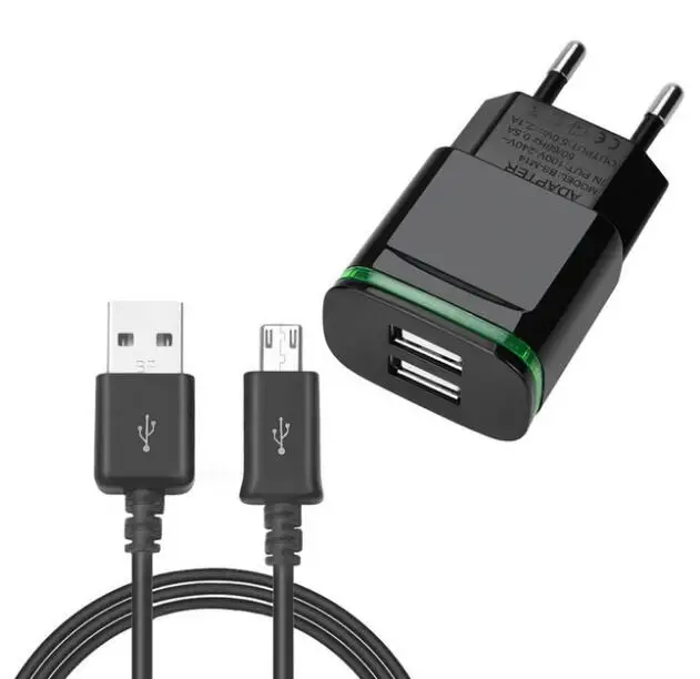 5V 2A USB зарядное устройство для мобильного телефона+ Micor USB зарядка для Xiaomi Redmi Note 5 PLUS 4X huawei P7 samsung lg htc sony Oukitel C8 K3 K6 - Тип штекера: black cable adapter