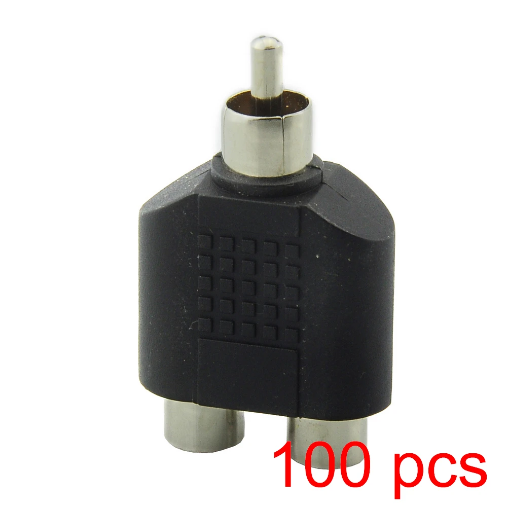 

100x 1 RCA Male to 2 RCA Female Connector Y Type Splitter Adapter AV Audio Plug