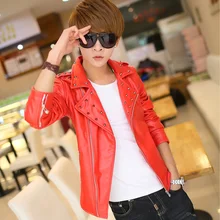 Весна осень костюм воротник кожаная одежда тонкий мотоциклетная кожаная куртка популярная мужская одежда верхняя одежда певица костюмы