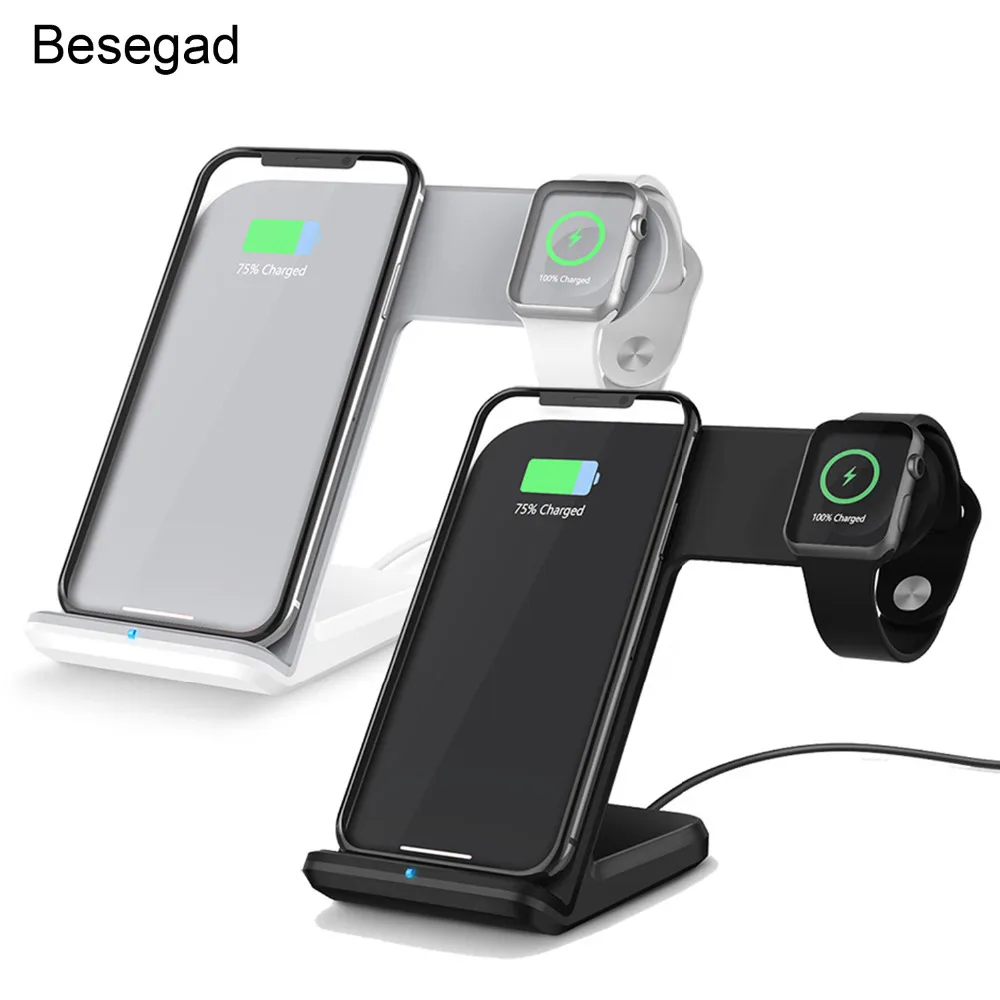 

Besegad 2 in 1 Wireless Fast Charging Stand Holder Station Dock for Apple Watch iWatch iPhone X Samsung Galaxy Phone Smart Watch