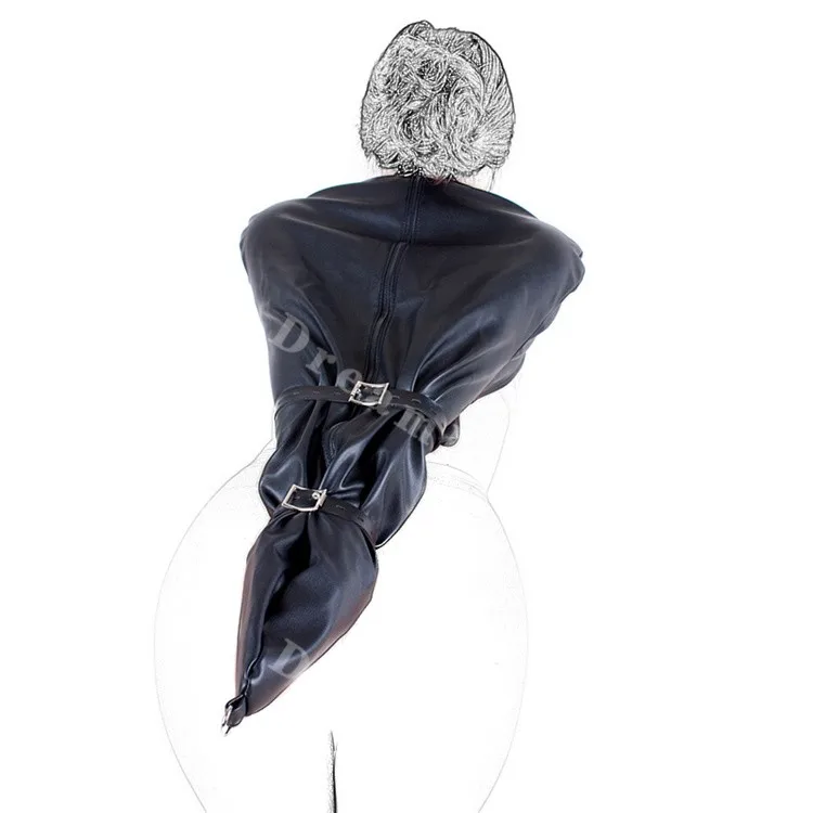 

Faux Leather Female Shoulder and Arm Harness Long Mono Gloves Secure Arm Binder with 3 Locking Buckles Fetish Cosplay Costume