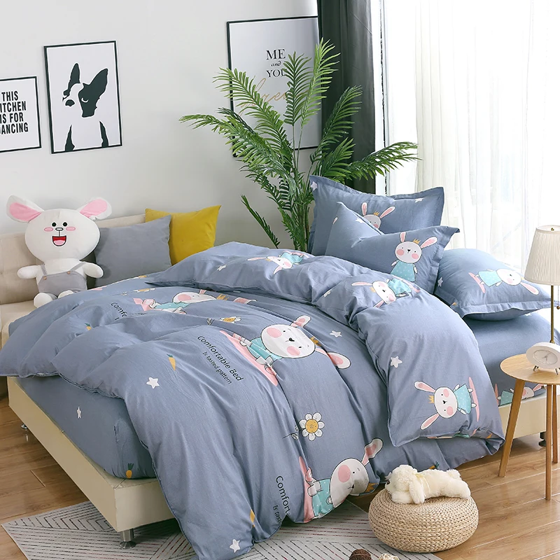 Lovely Gray Little Rabbit Boys Bedding Set For Single Double Bed