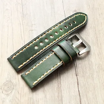 

20 22 24 mm green Watchbands Retro Genuine Leather Universal Men fashion Watch Band Strap Accessories Relojes Hombre Wristband