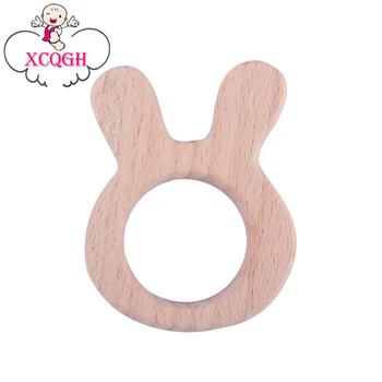 

XCQGH 1PCS Infant Molars Solid Wood Baby Teether Animal Rabbit Head Natural Environmental Protection Wooden Baby Teether Toy