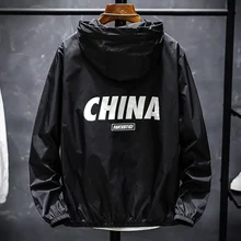 Men's jacket thin summer hooded printed fashion coat men outwear casual protective clothing male Sun-protective tops
