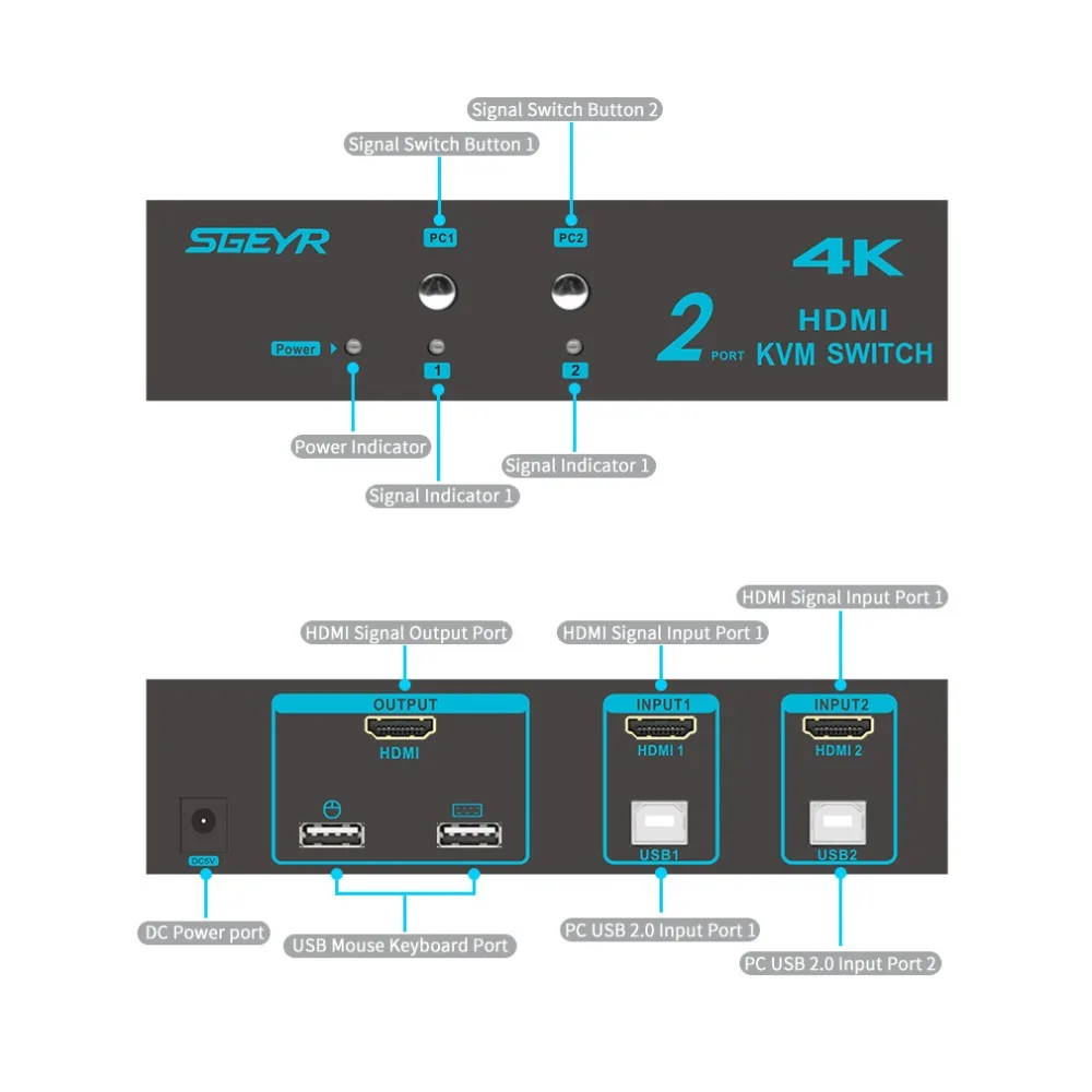 4K 2x1 HDMI KVM переключатель 2 порта USB в 1 Мышь Клавиатура Переключатель Поддержка 3D UHD x