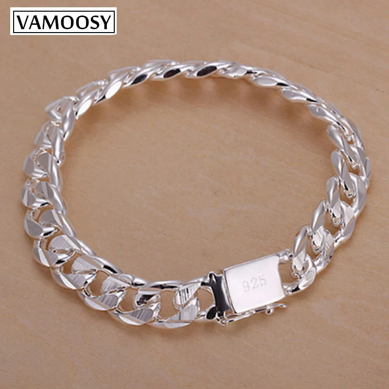 

VAMOOSY New 925 Sterling Silver Bracelets Fashion Jewelry Gifts Men's 10MM Square Buckle Sideways Bangles GIFT