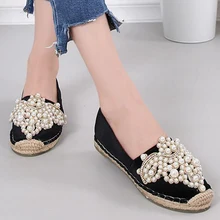 Новинка; модные простые однотонные туфли на плоской подошве; женские замшевые удобные повседневные туфли в рыбацком стиле со стразами и жемчугом; sy119