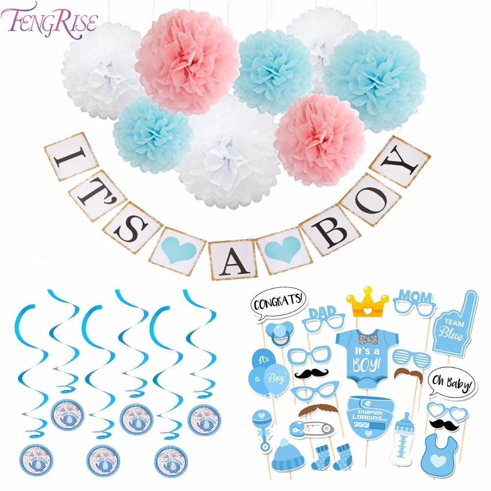 FENGRISE Baby Shower украшения новорожденных его мальчик девочка Photo Booth Реквизит 1 год 1st день рождения декоративный для Бэйби шауэра для мальчиков и девочек - изображение