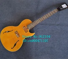 new music instrument hollow electric guitar in yellow with mahogany body and without hardware F-3054