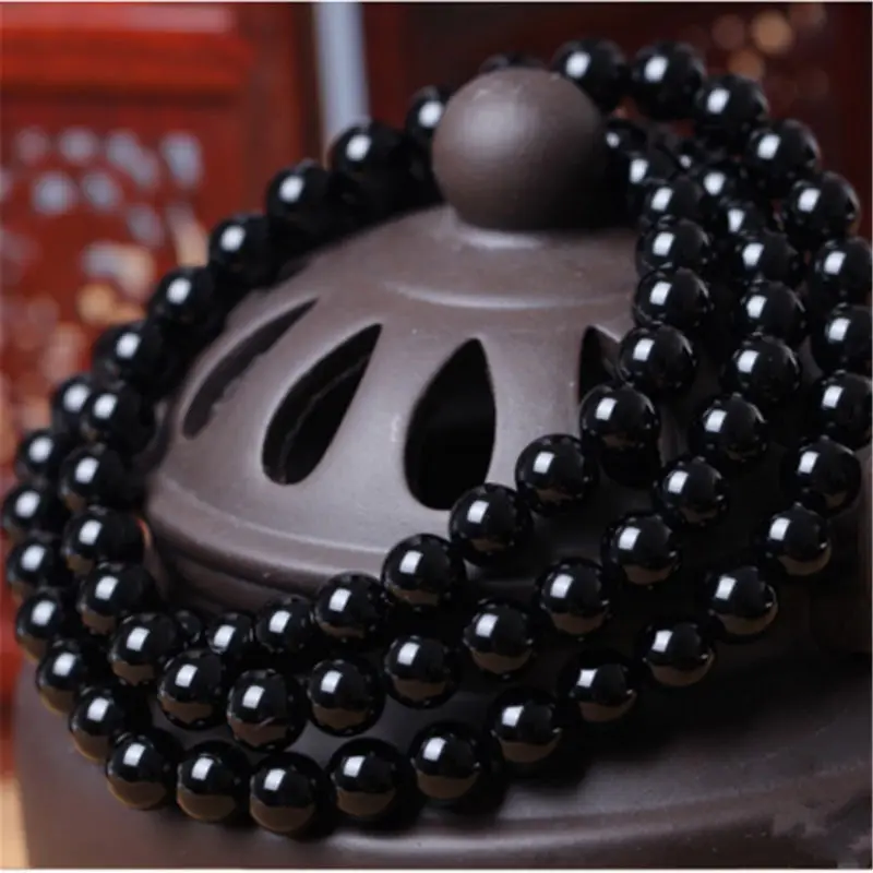 6mm Natural Black Tourmaline Stretch 108 Prayer Round Beads Bracelets For Women Femme Charm Bracelet Brazil (6)