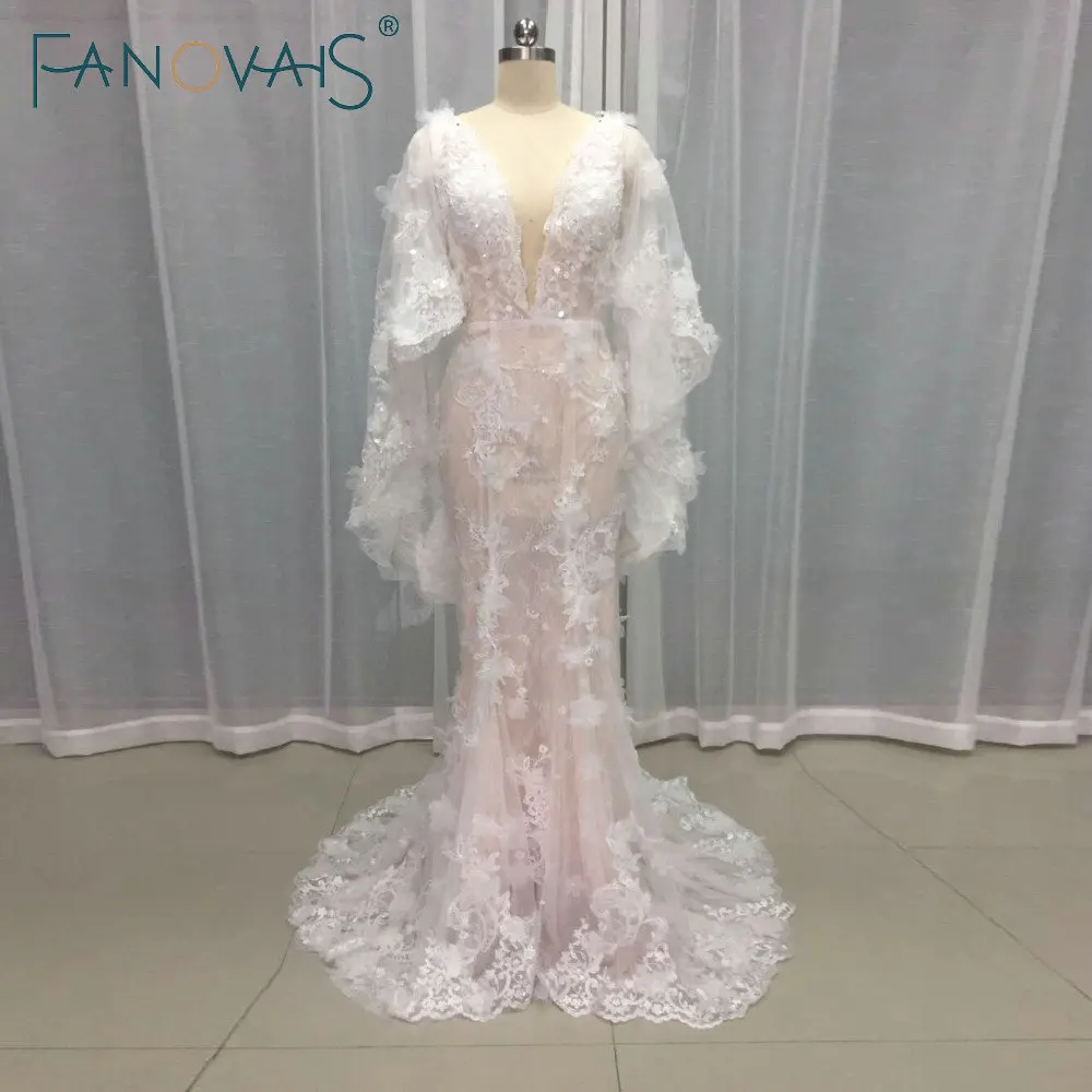 2017 New Designer font b Wedding b font Dresses Deep V Neck Lace font b Wedding