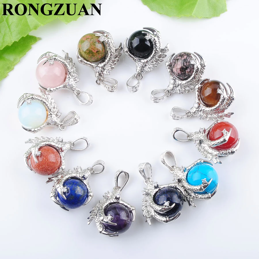 

RONGZUAN Natural Stone Pendants Multiple materials Round Ball Bead Dragon Claw Crystal Reiki Chakra Pendant Jewelry Gift TBN309