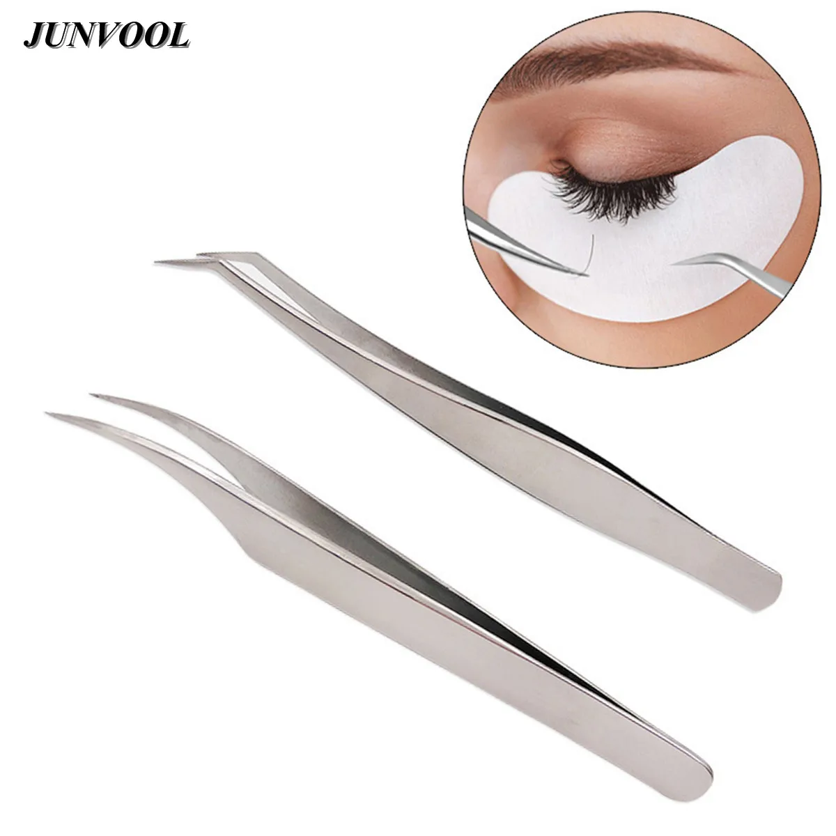 2pcs False Eyelash Extension Tweezers Grafting Lash Clip Stainless