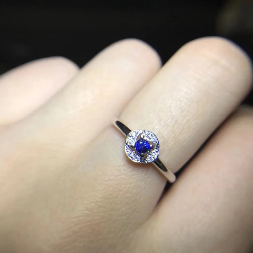 

Lovely Small delicate round Natural blue sapphire gem Ring S925 Silver Natural gemstone Ring girl Women's party gift Jewelry