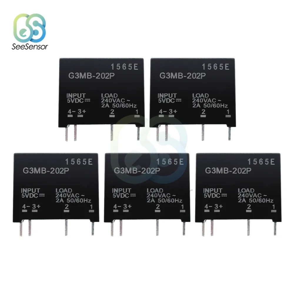 5PCS G3MB-202P DC-AC PCB SSR In 24V DC AC 2A Out 240V Solid State Relay BOARD 