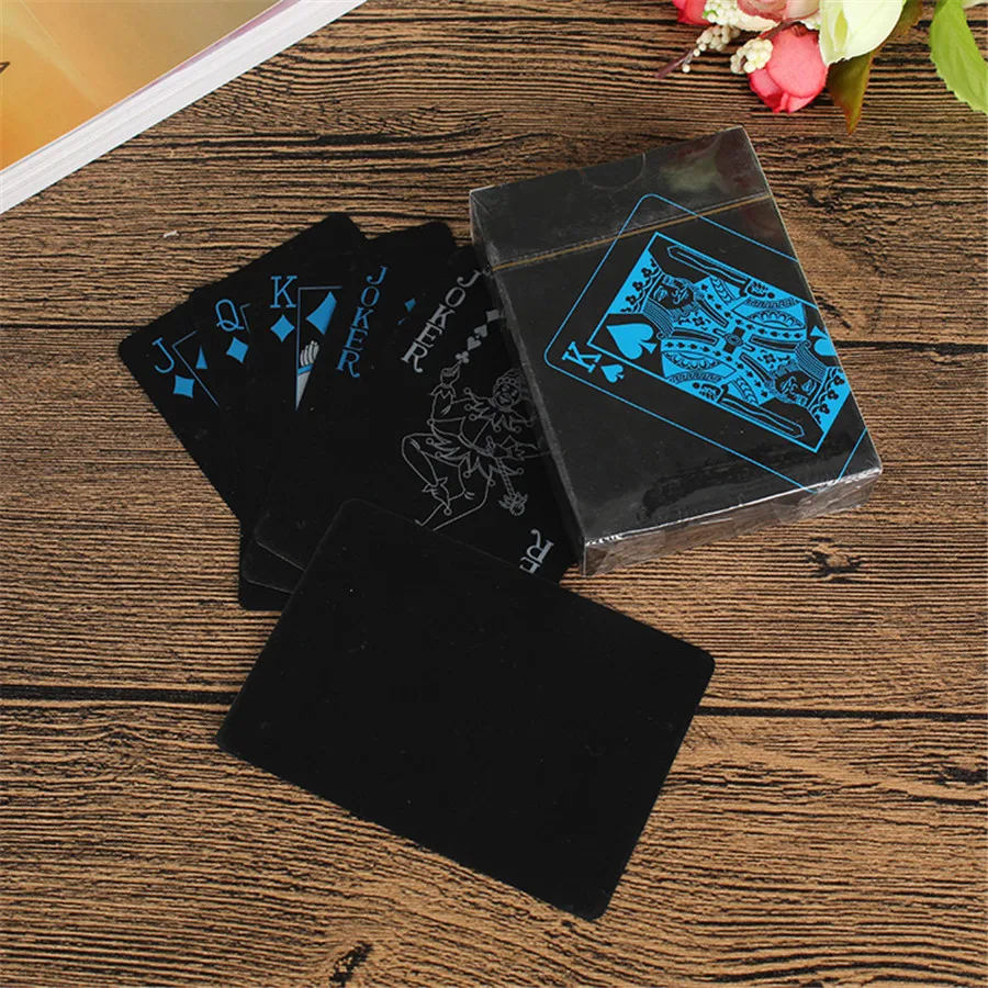Black Playing Cards Poker Game Deck 54pcs Foil Poker Set PVC Plastic Magic Card Waterproof Cards Texas Holdem (3)