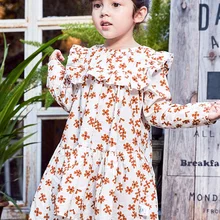 Minibalabala/хлопковое платье для девочек; Новинка г.; весенние детские свободные платья с длинными рукавами и цветочным рисунком; весенне-осенняя одежда принцессы