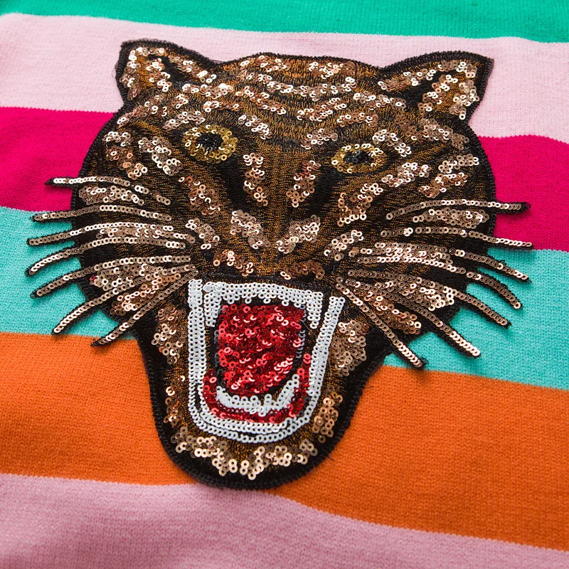 CBAFU, роскошный женский свитер, мягкий пуловер с кроликом, мультяшный тигр, расшитый блестками, с вышитыми буквами, вязаный свитер, полосатый свитер, N596