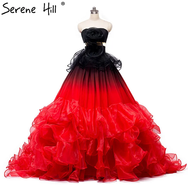 

Real Picture Luxury Gradient Color Ruffles Evening Dress Bridal Evening Dress Mariage 2019 Evening Gown HA2113