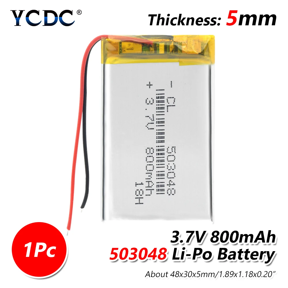 Перезаряжаемый 3,7 V 503048 053048 800MAH литий-полимерный аккумулятор для MP3 MP4 Bluetooth gps Беспроводная стереогарнитура планшет батарея