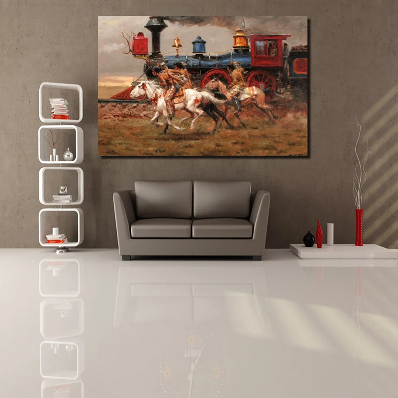 

Andy Thomas Pictures Horses Indians Locomotive Art Canvas Poster Painting Wall Picture Print Home Bedroom Decoration Framework