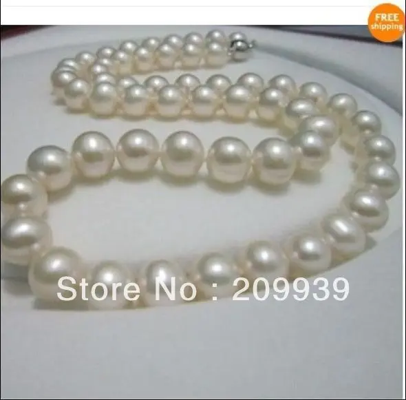 

Free shipping 002670 Rare AAA 10-11 MM SOUTH SEA WHITE PEARL NECKLACE 18 +free box