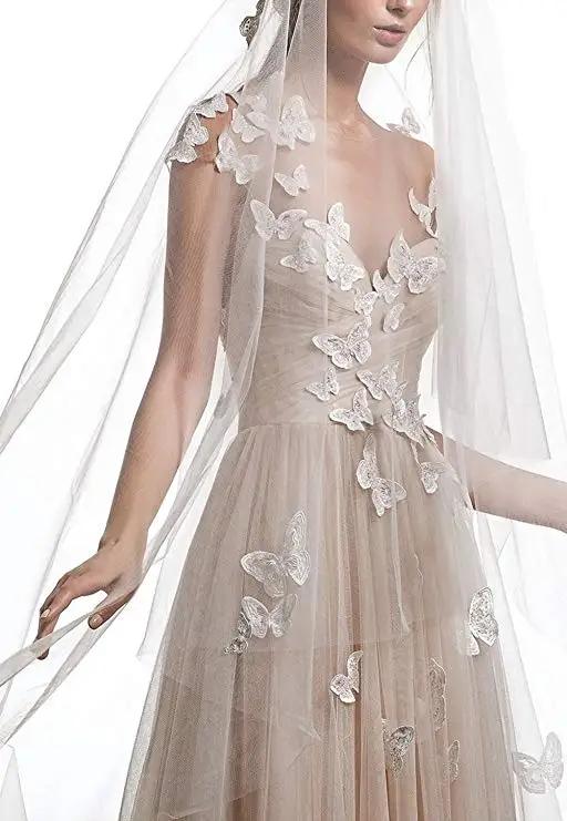 

2019 Cap Sleeves Chiffon Wedding Dresses For Women Champagne Open-Back Formal Dress With Train Vestido De Novia