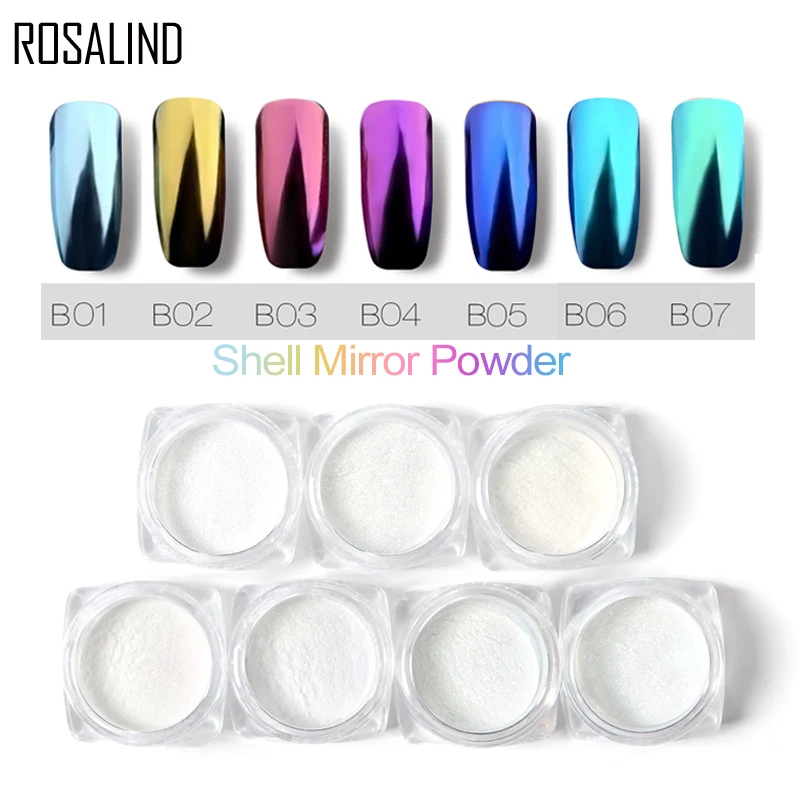ROSALIND 1 коробка оболочка для ногтей зеркальная пудра для ногтей блестит синий фиолетовый пигмент пыль маникюр Дизайн ногтей DIY хромированные украшения