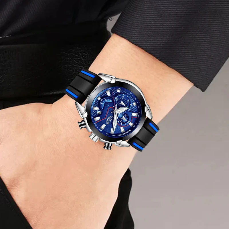 

LIGE Mens Watches Silicone Strap Top Brand Luxury Waterproof Sport Chronograph Quartz Business Wristwatch Watch Men reloj hombre