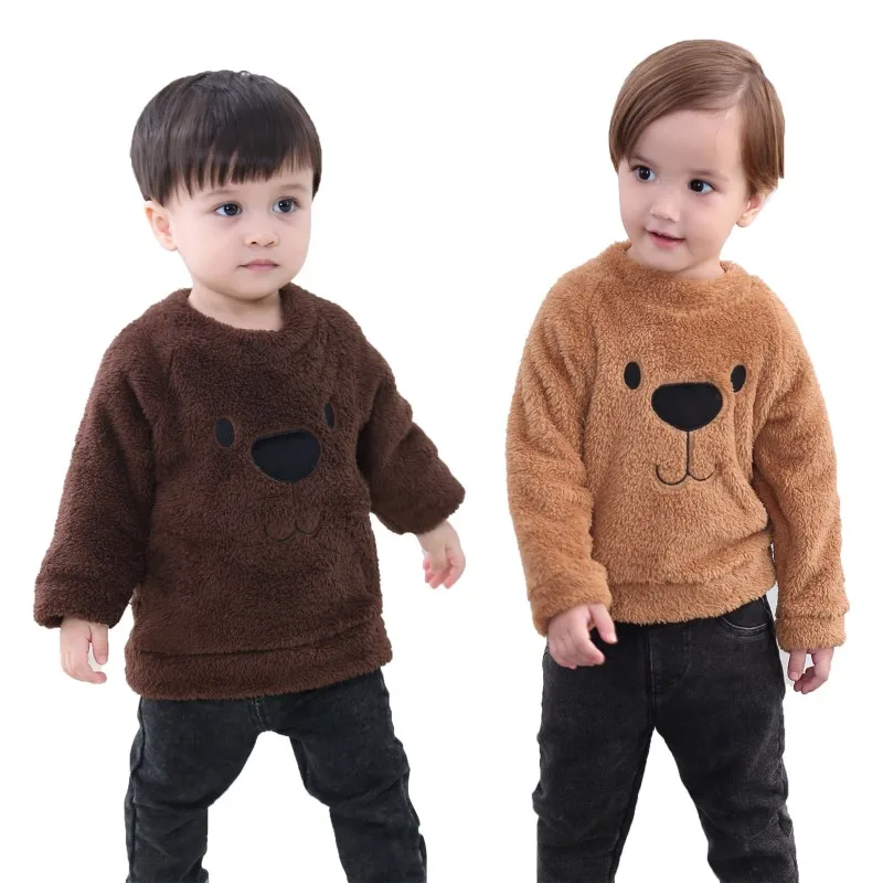 

Cute Winter Children's Embroidered Baby Child Boys Bear Double-Faced Feece Warm Long-Sleeved Thick Coat Outwear 2-5Y