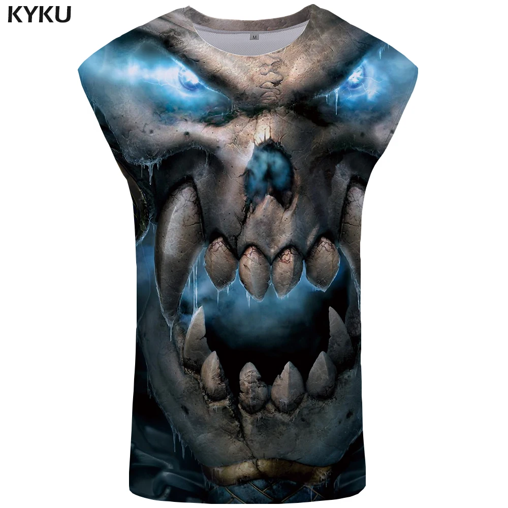

KYKU Brand Skull Tank Top Men Devil Undershirt Hip Hop Singlet Anime Ftness Clothing Mens Bodybuilding Stringer