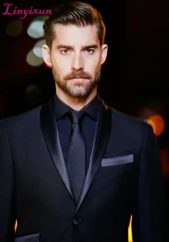 

Linyixun 2018 Latest Coat Pant Designs navy blue men suit with satin lapel suits for wedding party business stage blazer 2p