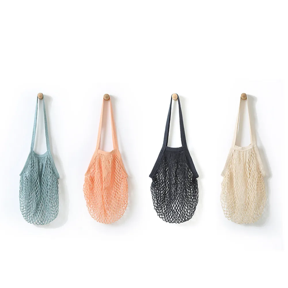 

Hot Sale Mesh Net Shopping Bag Long Handle Shoulder Bag Reusable Fruit String Grocery Shopper Cotton Tote Mesh Woven Net Bags5.8
