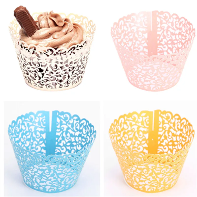 

12Pcs Hot Sanwony Little Vine Lace Laser Cut Cupcake Wrapper Liner Baking Cup Hollow Paper Cake Cup DIY Baking Fondant Cupcake