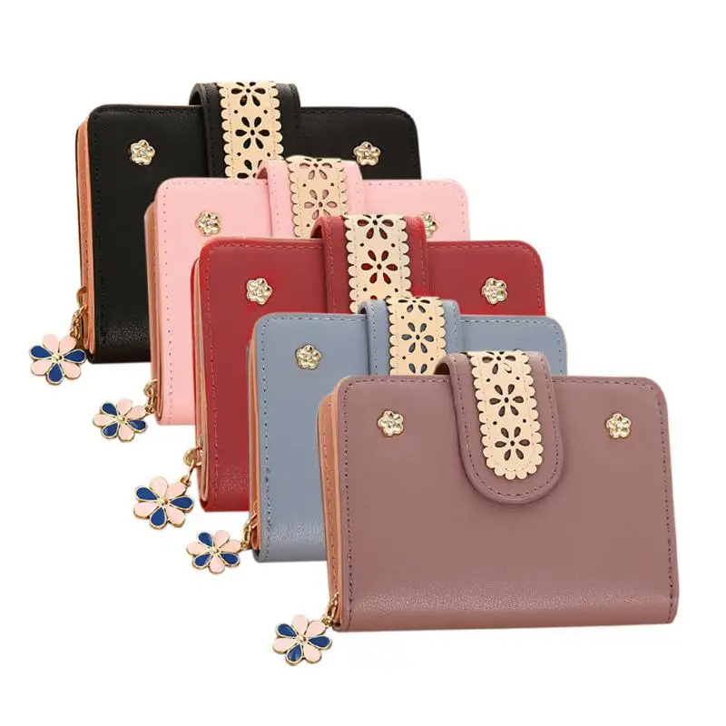 

Flower Lace Bifold Women Short Wallets Multifunction Small Female Coin Pocket Purse Card Holder Lady Clutch Bag Purse Money Bags