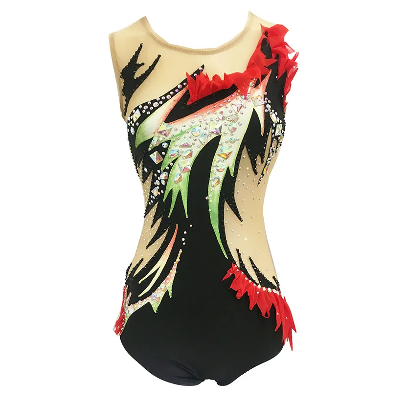 

Black Artistic Gymnastics Competition Gymnastics Leotard Kids Performances Leotards Custom Style and Size